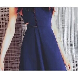 BCBGeneration Women Size 8 Side Cut Embroidered Trim Dress Navy Sea Fit & Flare